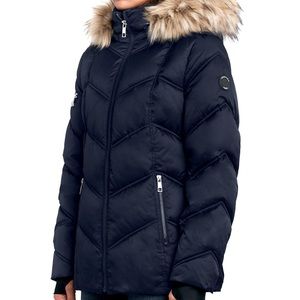 Nautica Black Faux-Fur Trimmed Hooded Puffer Coat